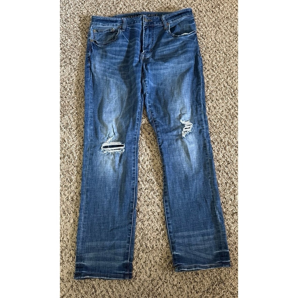 American Eagle Men's Slim Fit Distressed Blue Jeans Size 34x32